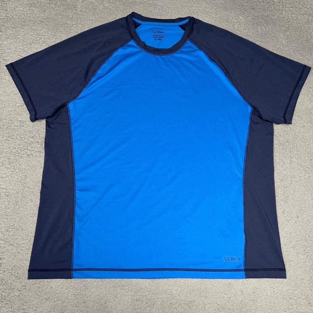 LL Bean T Shirt Men's Size XL Blue Black Raglan Slightly Fitted Gym Training Tee